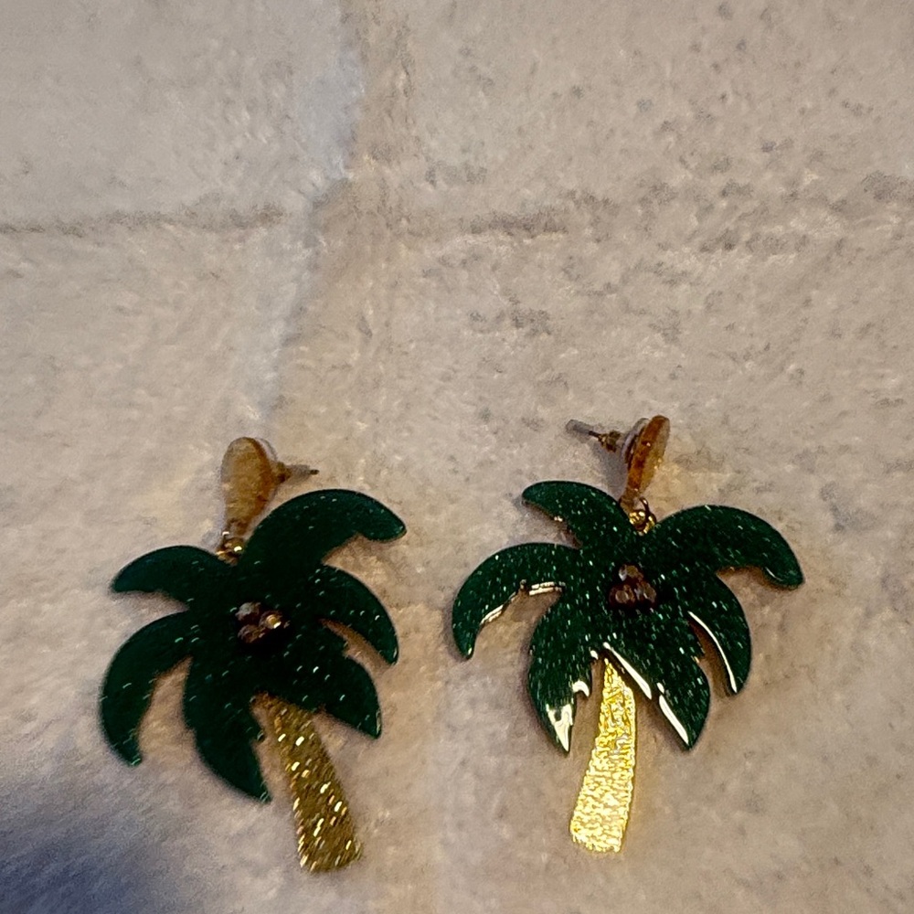 Green and Gold Palm Tree Earrings